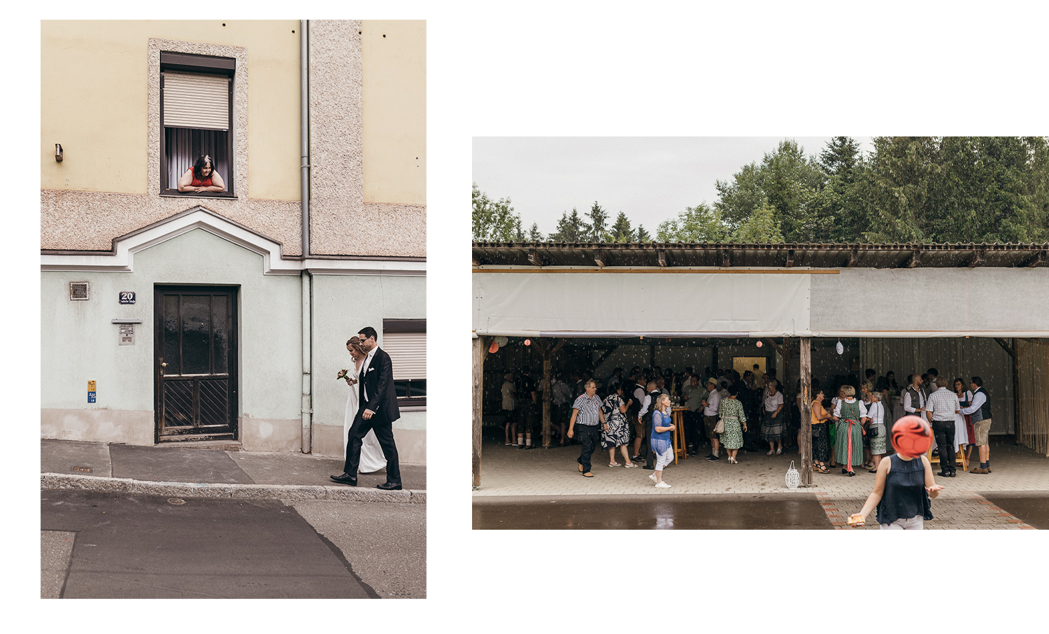 Brautpaar in der Stadt Leoben, Hochzeit im Regen