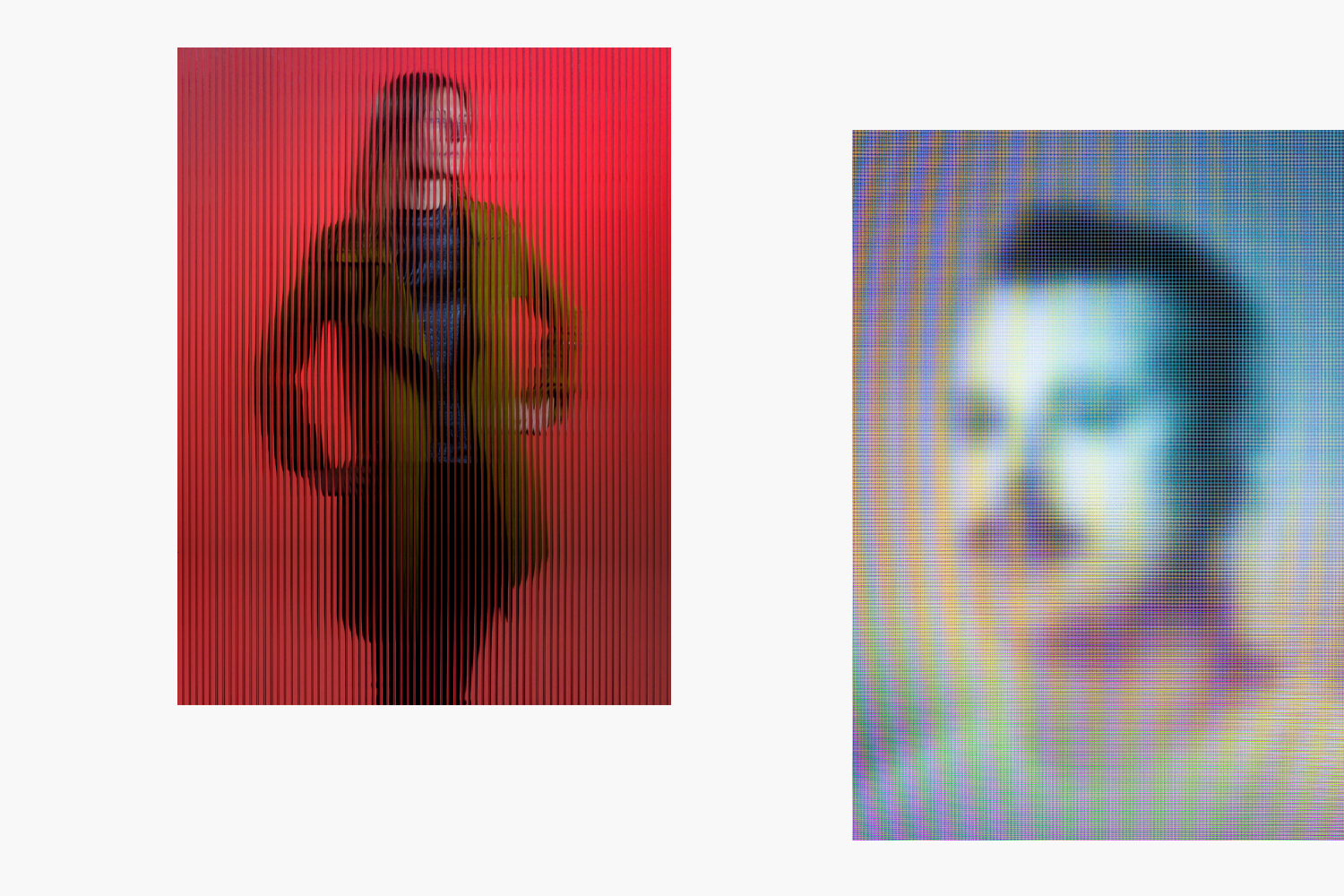Signature-Serie von A Wild Emotion – Portrait in Rot-Grün und Portrait im Viertelprofil im Studio mit Moiré-Effekt
